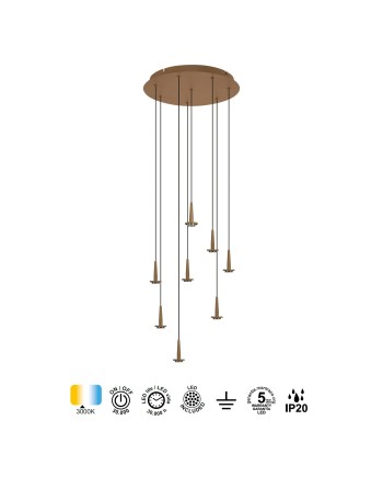 ANDROMEDA * Colgante Redondo 8xLED 5W 3000K W/T Cristal